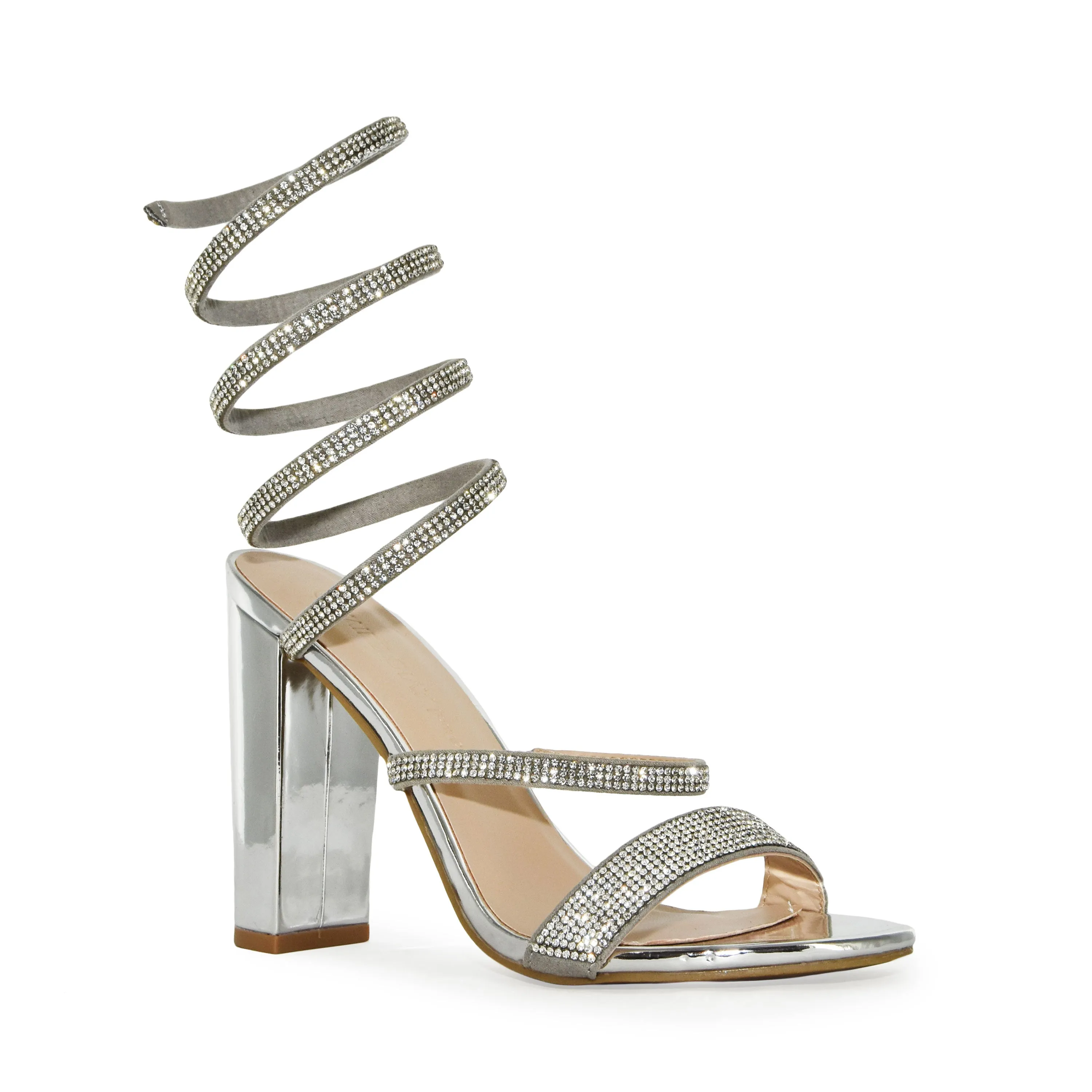Wild Diva Spiral Rhinestone Strappy Ankle Chunky Block Heels