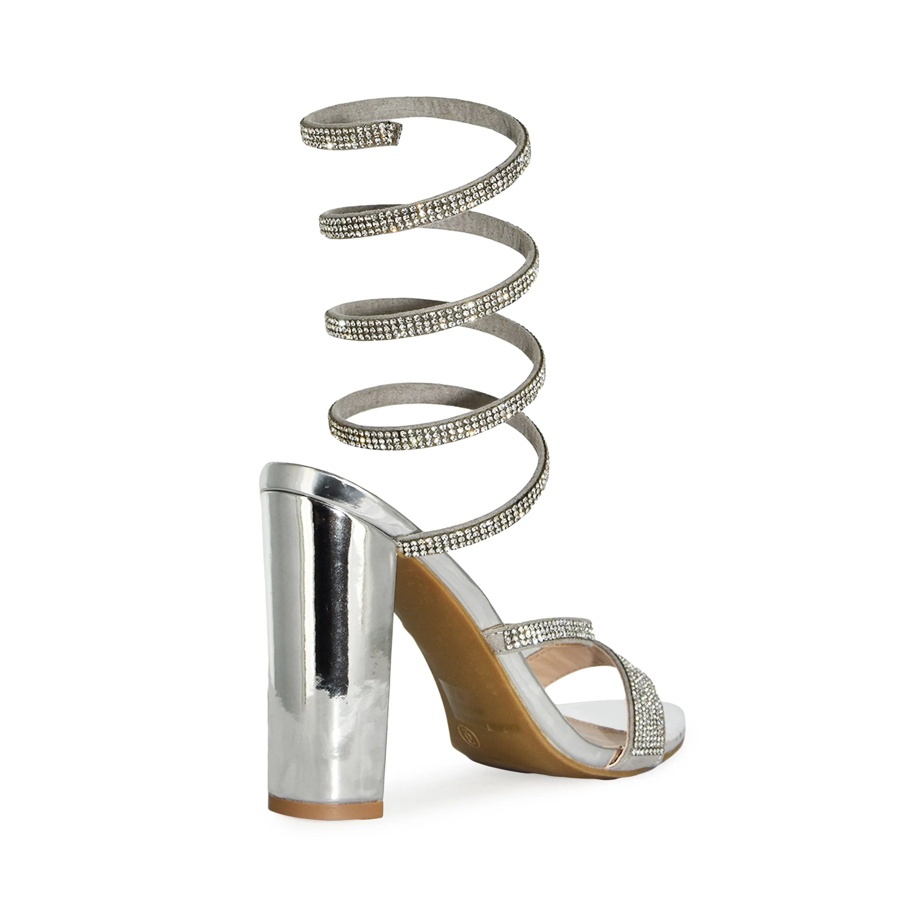 Wild Diva Spiral Rhinestone Strappy Ankle Chunky Block Heels