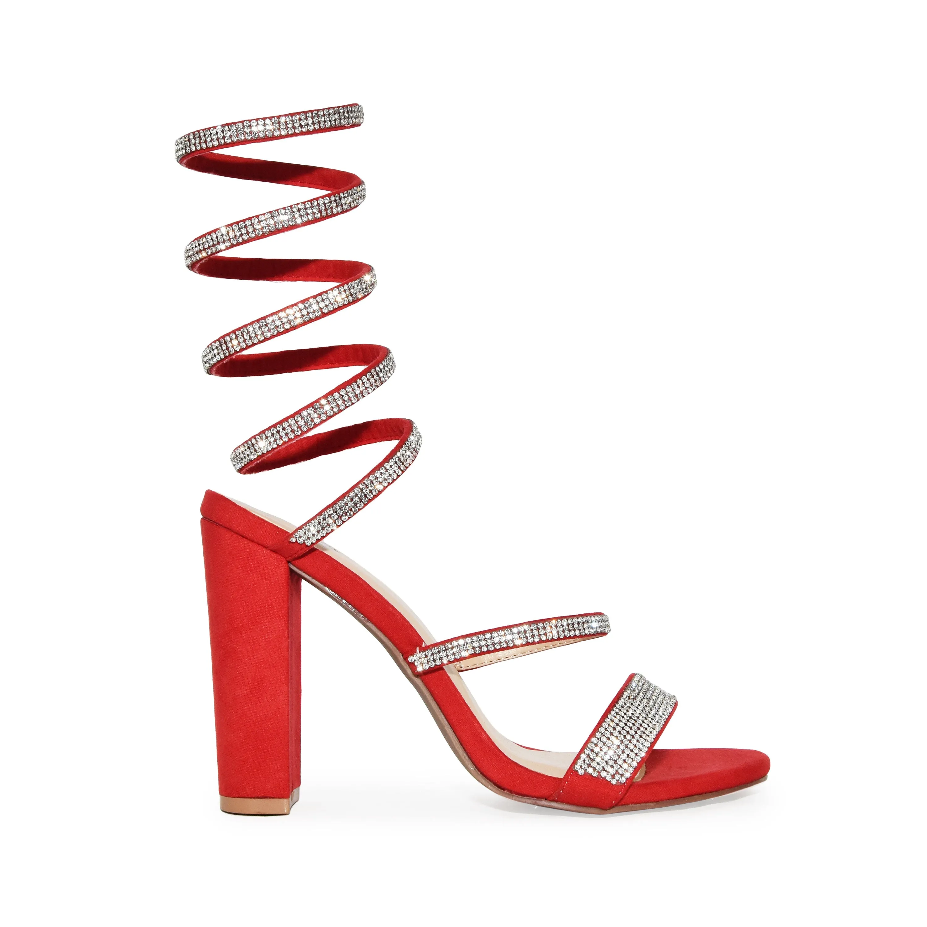 Wild Diva Spiral Rhinestone Strappy Ankle Chunky Block Heels