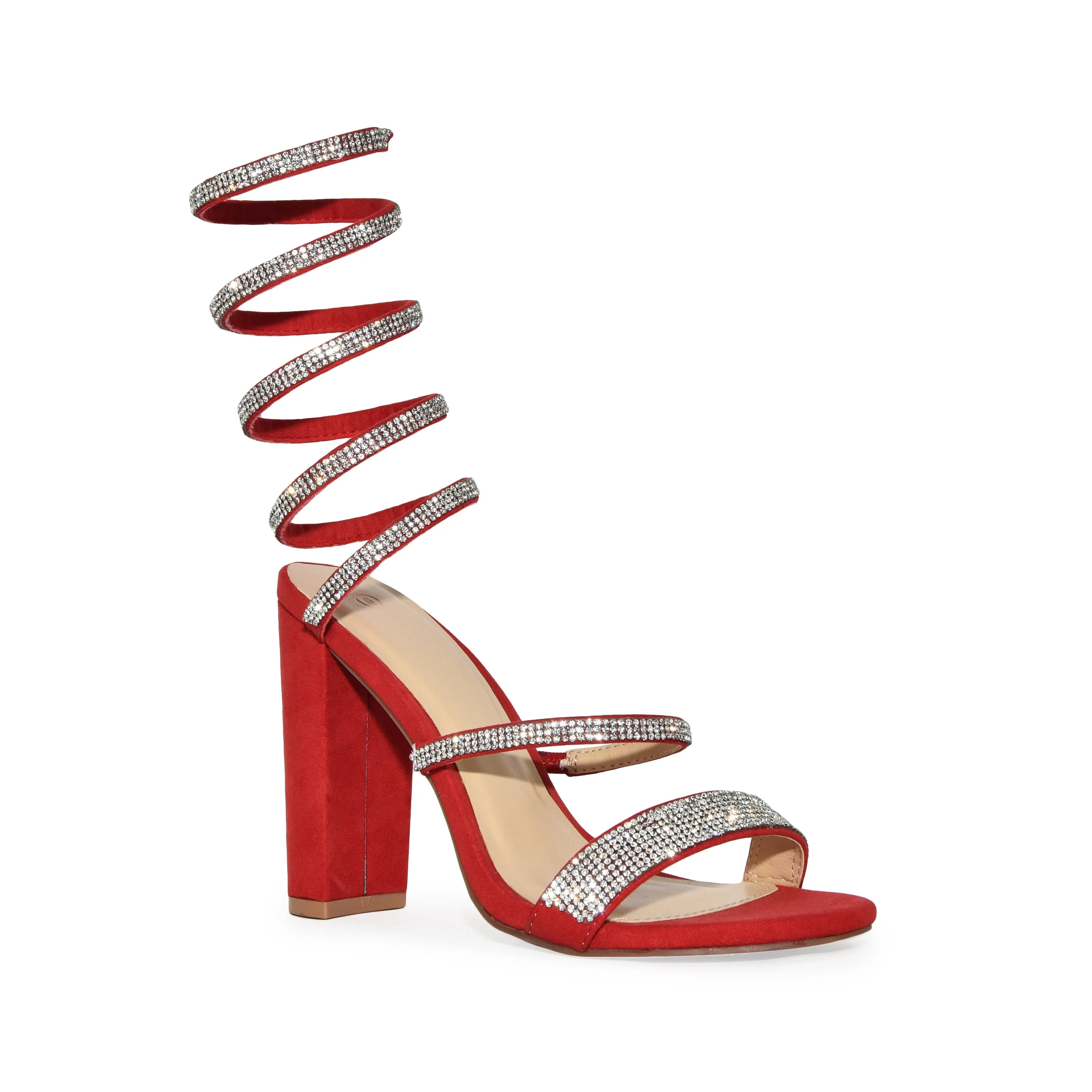 Wild Diva Spiral Rhinestone Strappy Ankle Chunky Block Heels