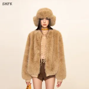WildWorld Baseball Faux Fur Jacket In Wheat
