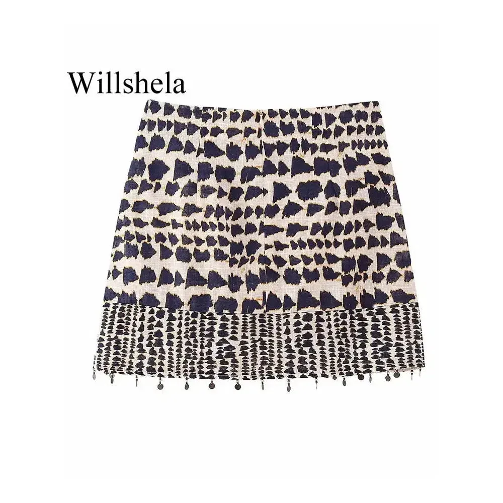 Willshela Women Fashion Beaded Pleated High Waist Mini Skirt
