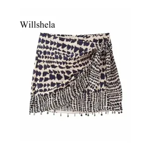 Willshela Women Fashion Beaded Pleated High Waist Mini Skirt