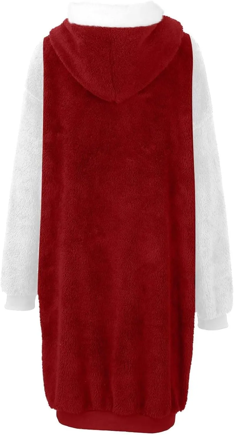 Winter Coats For Women,Women'S Solid Fleece Long Hooded Jacket Fuzzy Zipper Sherpa Outerwear Fall Clothes