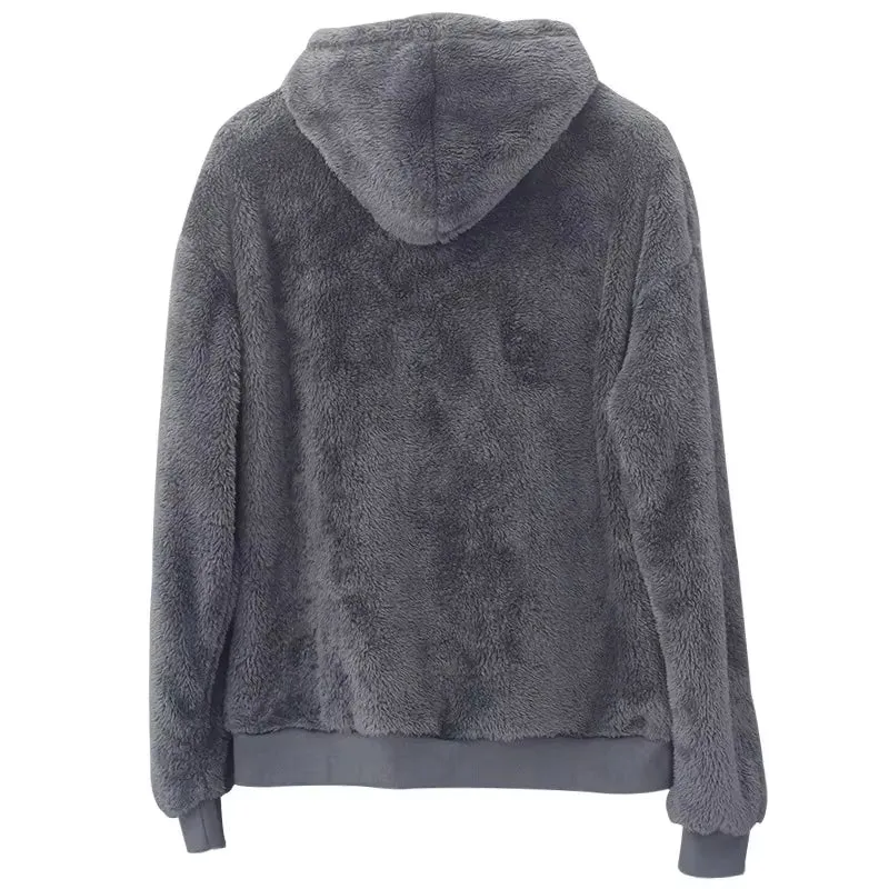 Winter Men'S Soft Warm Fleece Hooded Sweatshirt Solid Color Loose Casual Long Sleeve Pullovers with Pocket Fashion Streetwear