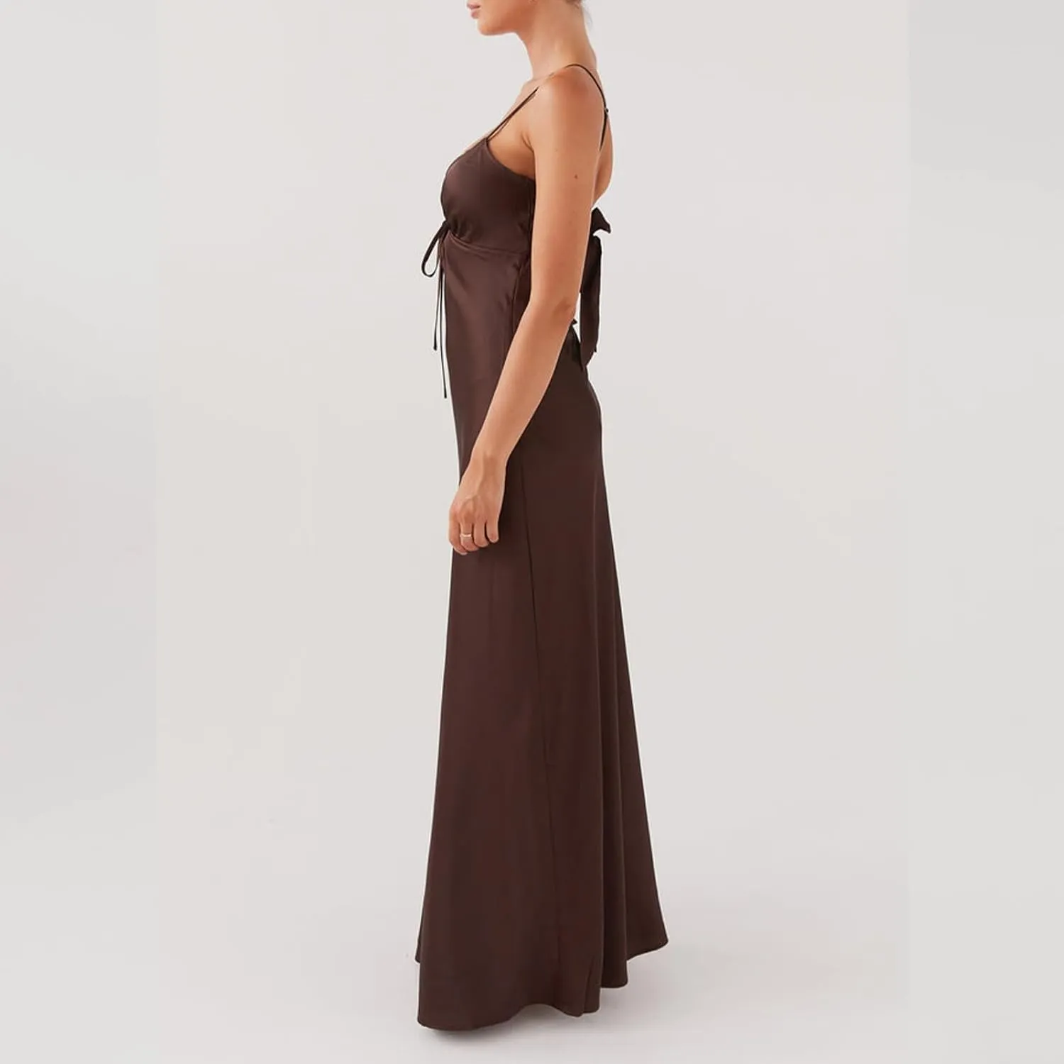 Women Cami Sleeveless Tie-Up Front Backless Dress Long Low Cut Backless Bodycon Dress