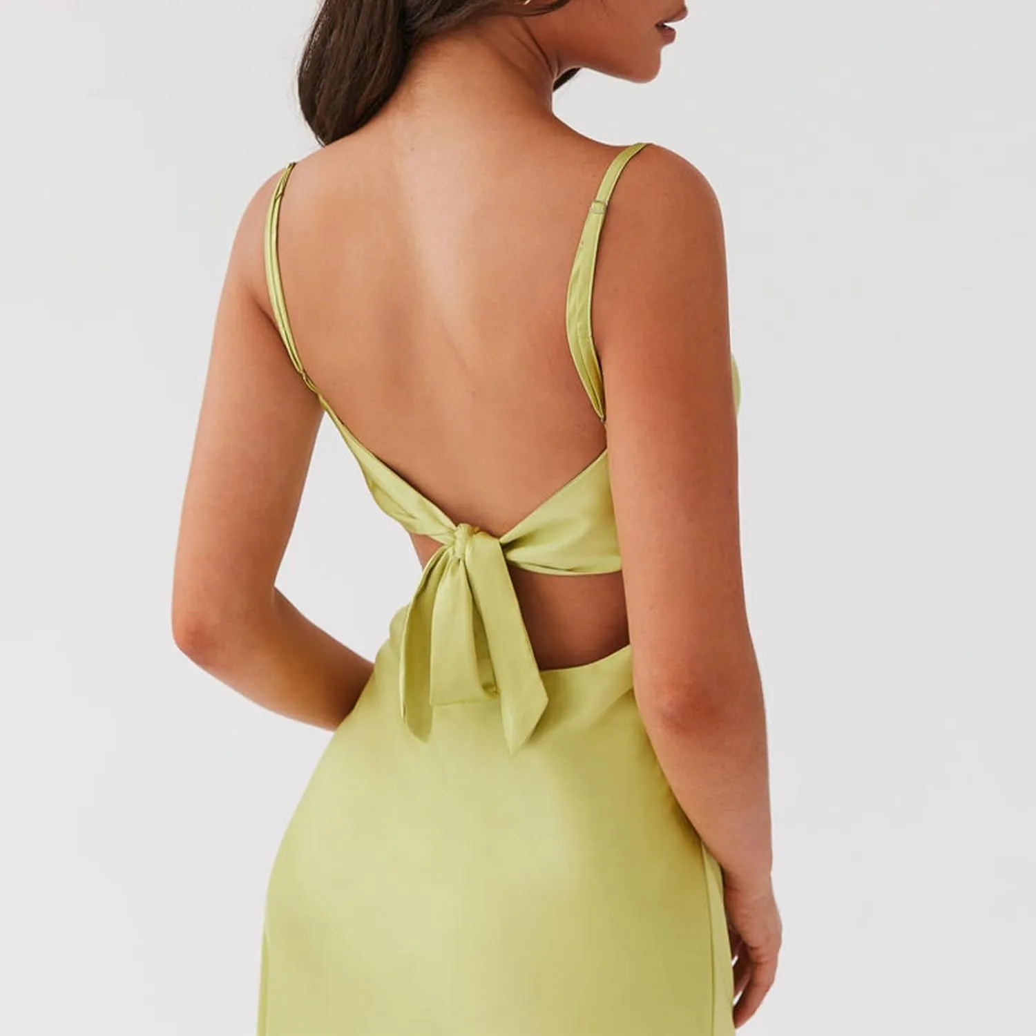 Women Cami Sleeveless Tie-Up Front Backless Dress Long Low Cut Backless Bodycon Dress