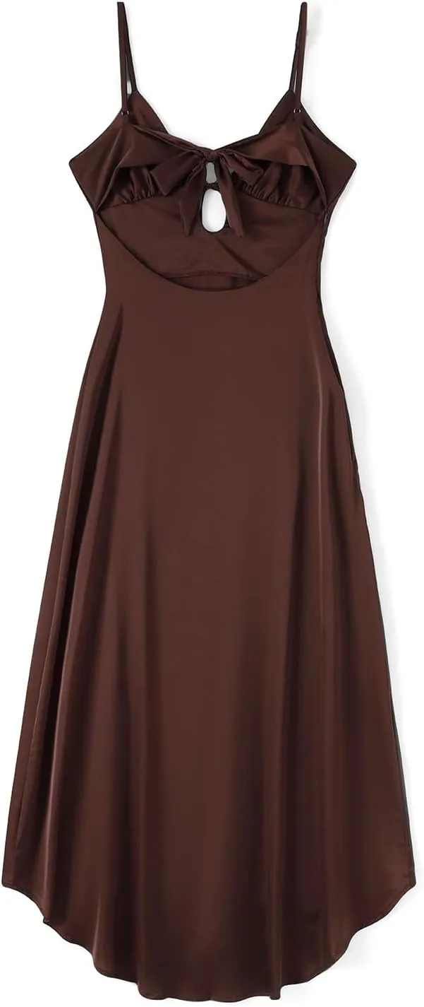 Women Cami Sleeveless Tie-Up Front Backless Dress Long Low Cut Backless Bodycon Dress