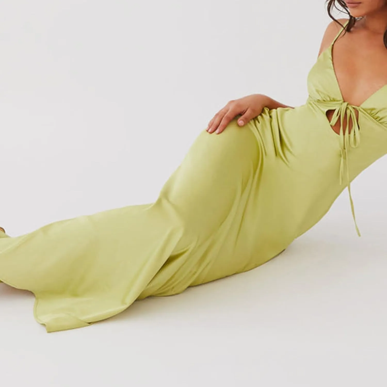 Women Cami Sleeveless Tie-Up Front Backless Dress Long Low Cut Backless Bodycon Dress