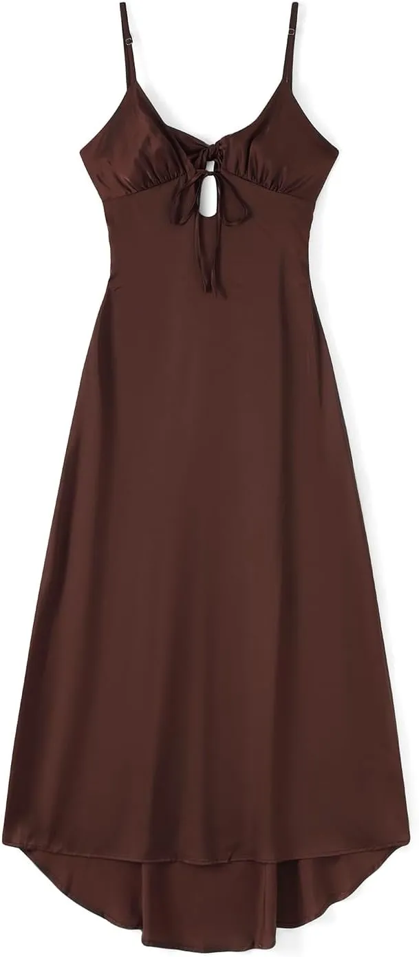 Women Cami Sleeveless Tie-Up Front Backless Dress Long Low Cut Backless Bodycon Dress