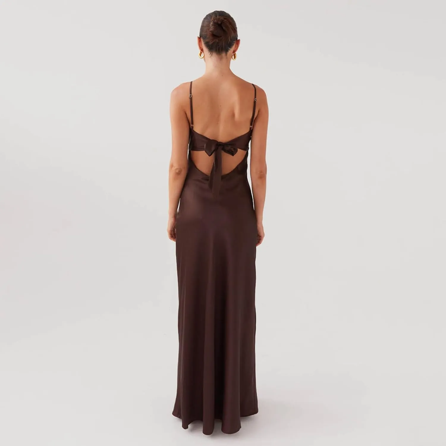 Women Cami Sleeveless Tie-Up Front Backless Dress Long Low Cut Backless Bodycon Dress