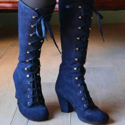 Women Fashion Chunky Lace Up Steampunk Gothic Vintage Style Retro Punk Boots