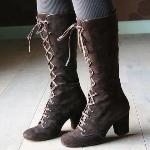 Women Fashion Chunky Lace Up Steampunk Gothic Vintage Style Retro Punk Boots