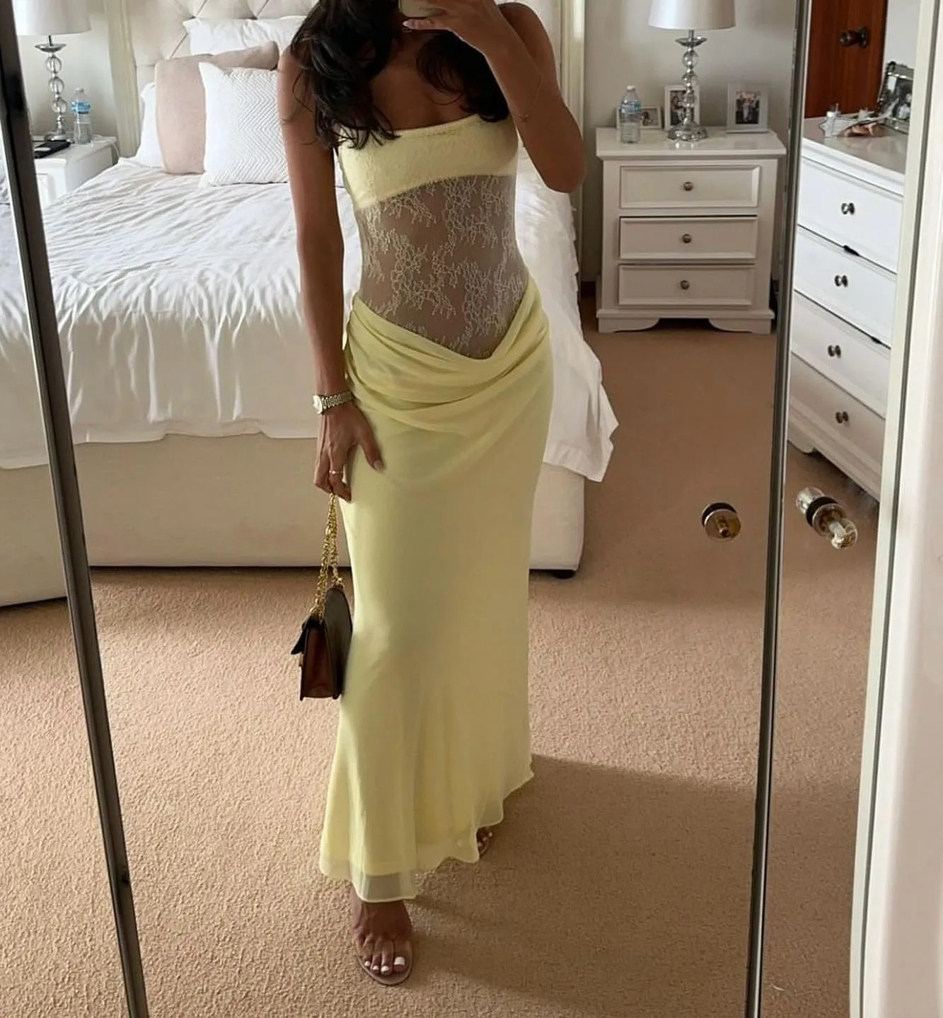 Women Lace Patchwork Maxi Dress Spaghetti Strap Bodycon Cocktail Dress Elegant Cutout Ruched Long Evening Dresses