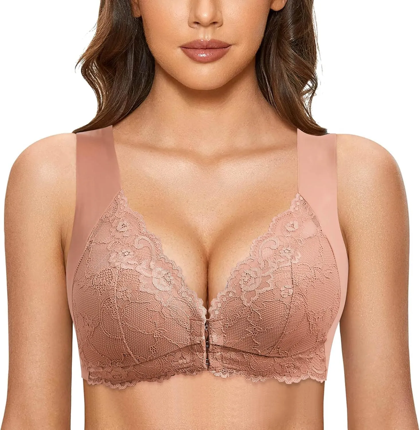 Women Ladies Seamless Lace Sports Bras Front Closure Backless No Underwire Push Up High Support Wireless Plus Size Bralettes