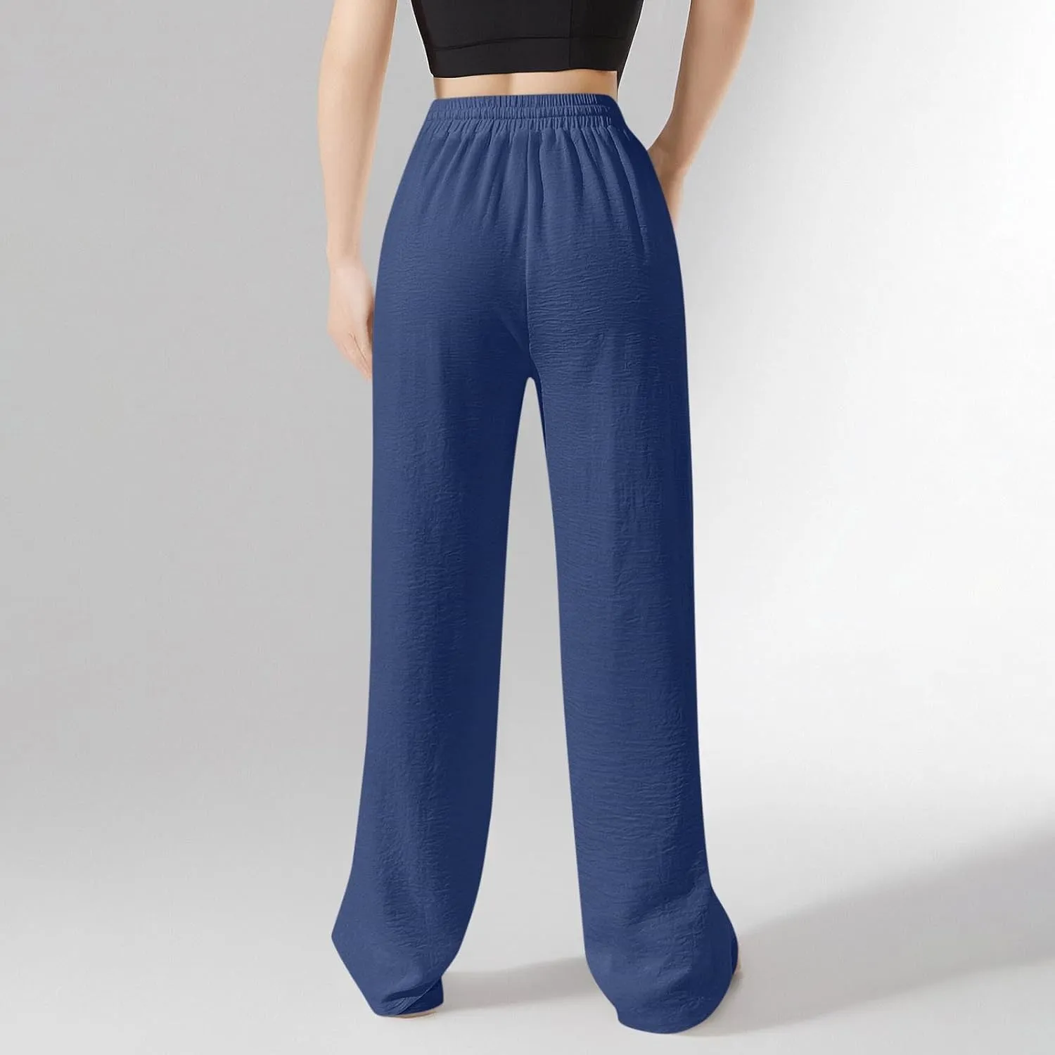 Women Linen Pants 2025 Summer Casual Loose Wide Leg Palazzo Pants Drawstring High Waist Beach Trousers with Pockets