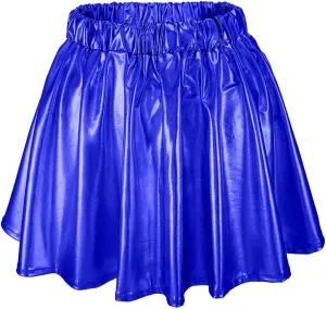 Women Metallic Skirts Shiny Flared Metallic Holographic Pleated Mini Skater Skirt High Waist Costome Pleated Skirt