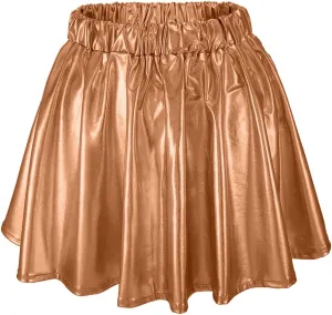 Women Metallic Skirts Shiny Flared Metallic Holographic Pleated Mini Skater Skirt High Waist Costome Pleated Skirt