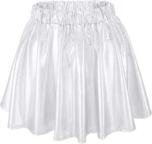 Women Metallic Skirts Shiny Flared Metallic Holographic Pleated Mini Skater Skirt High Waist Costome Pleated Skirt