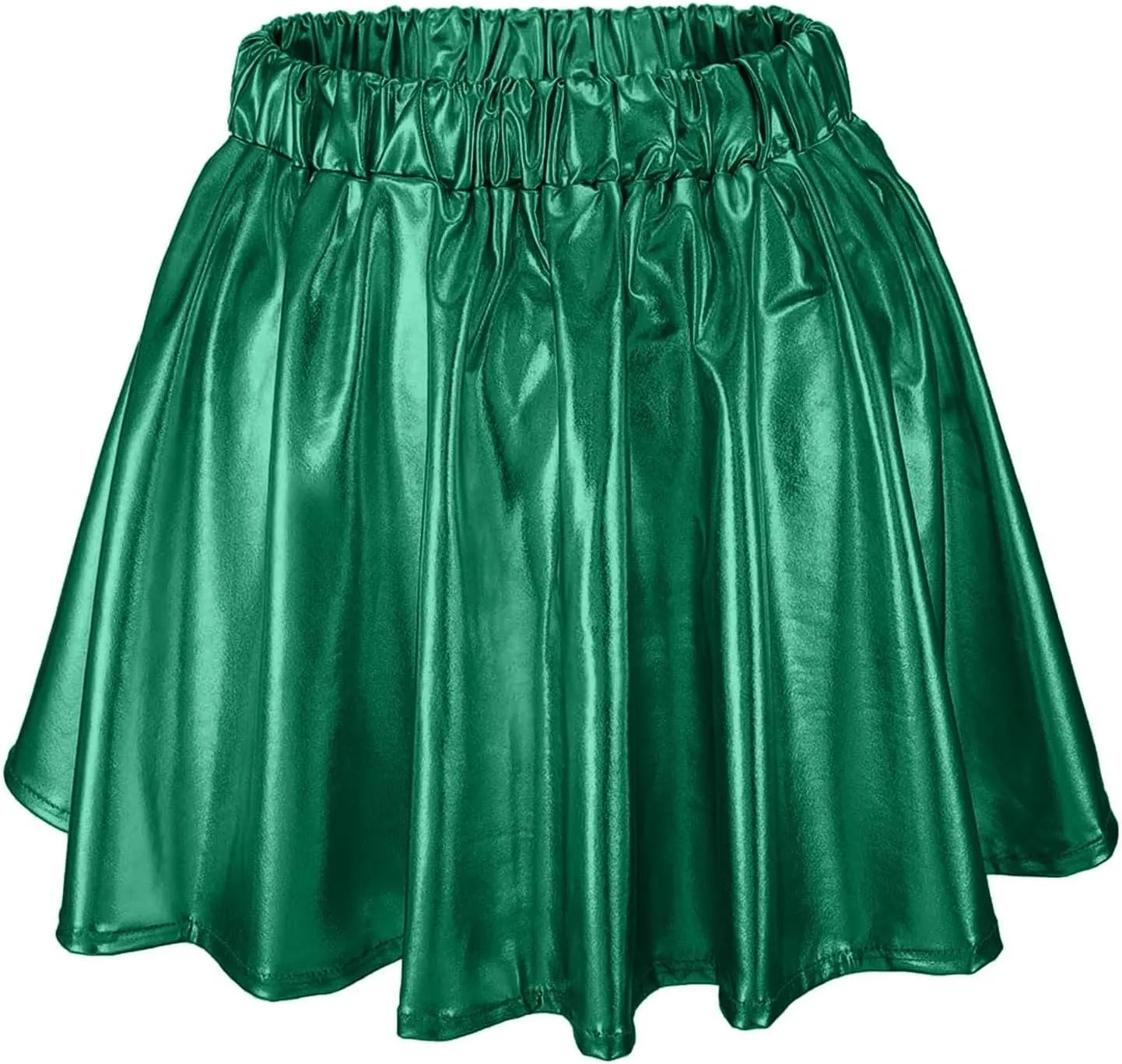 Women Metallic Skirts Shiny Flared Metallic Holographic Pleated Mini Skater Skirt High Waist Costome Pleated Skirt