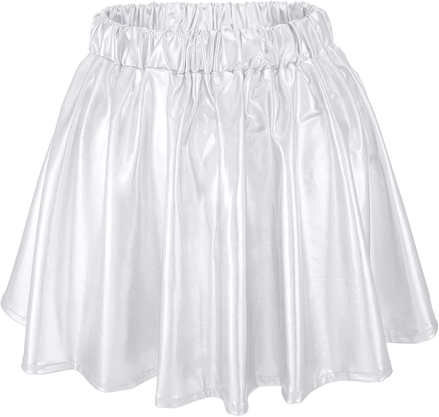 Women Metallic Skirts Shiny Flared Metallic Holographic Pleated Mini Skater Skirt High Waist Costome Pleated Skirt