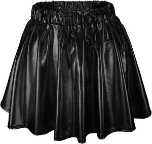Women Metallic Skirts Shiny Flared Metallic Holographic Pleated Mini Skater Skirt High Waist Costome Pleated Skirt