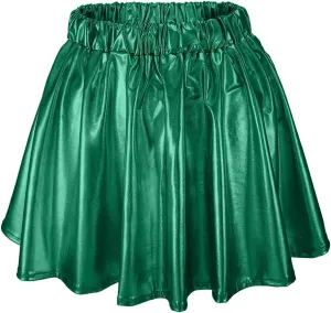 Women Metallic Skirts Shiny Flared Metallic Holographic Pleated Mini Skater Skirt High Waist Costome Pleated Skirt