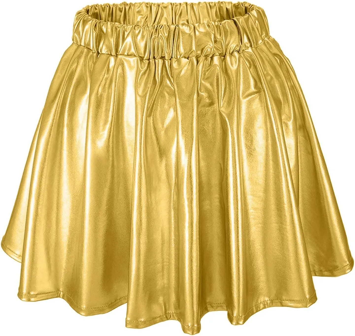 Women Metallic Skirts Shiny Flared Metallic Holographic Pleated Mini Skater Skirt High Waist Costome Pleated Skirt