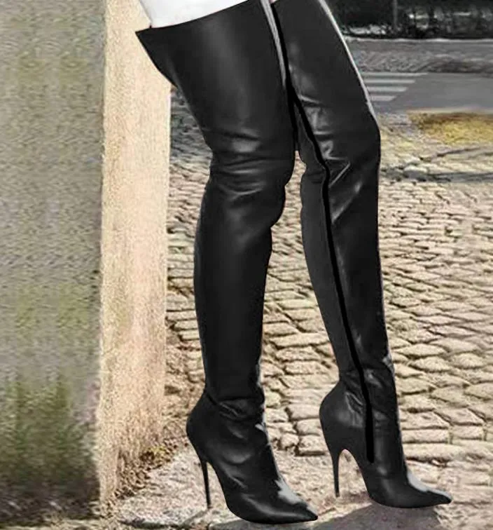 Women Red PU Leather Thigh High Boots