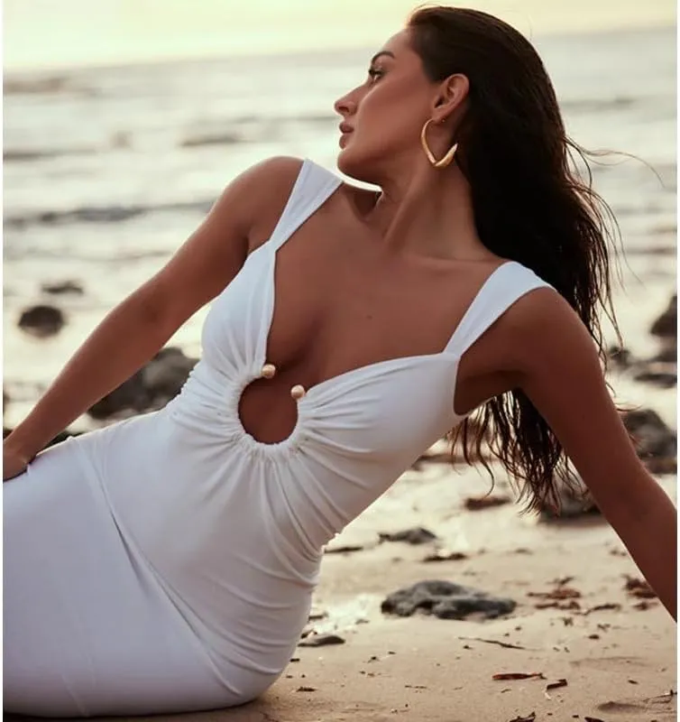 Women Sexy Backless Dress V Neck Sleeveless Bodycon Backless High Slit Maxi Long Party Cocktail Wedding Dress