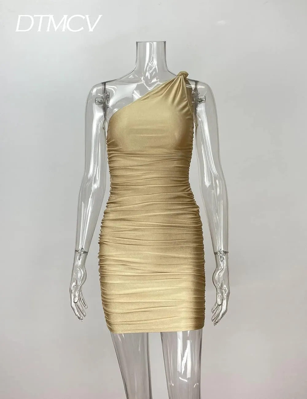 Women Sexy One Shoulder Ruched Dresses Elegant Cocktail Evening Party Mini Dress