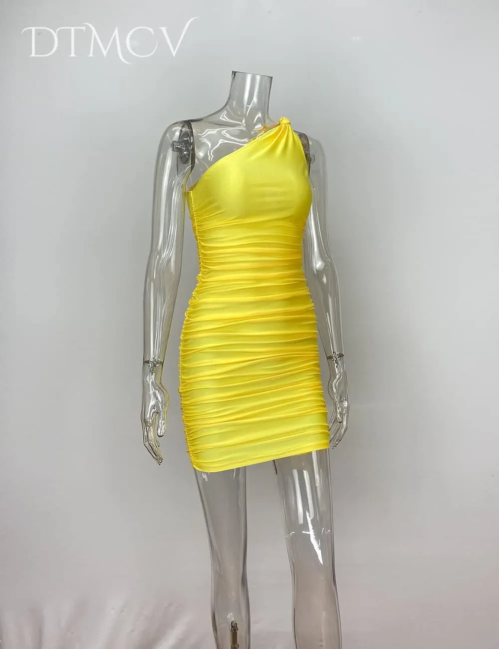 Women Sexy One Shoulder Ruched Dresses Elegant Cocktail Evening Party Mini Dress