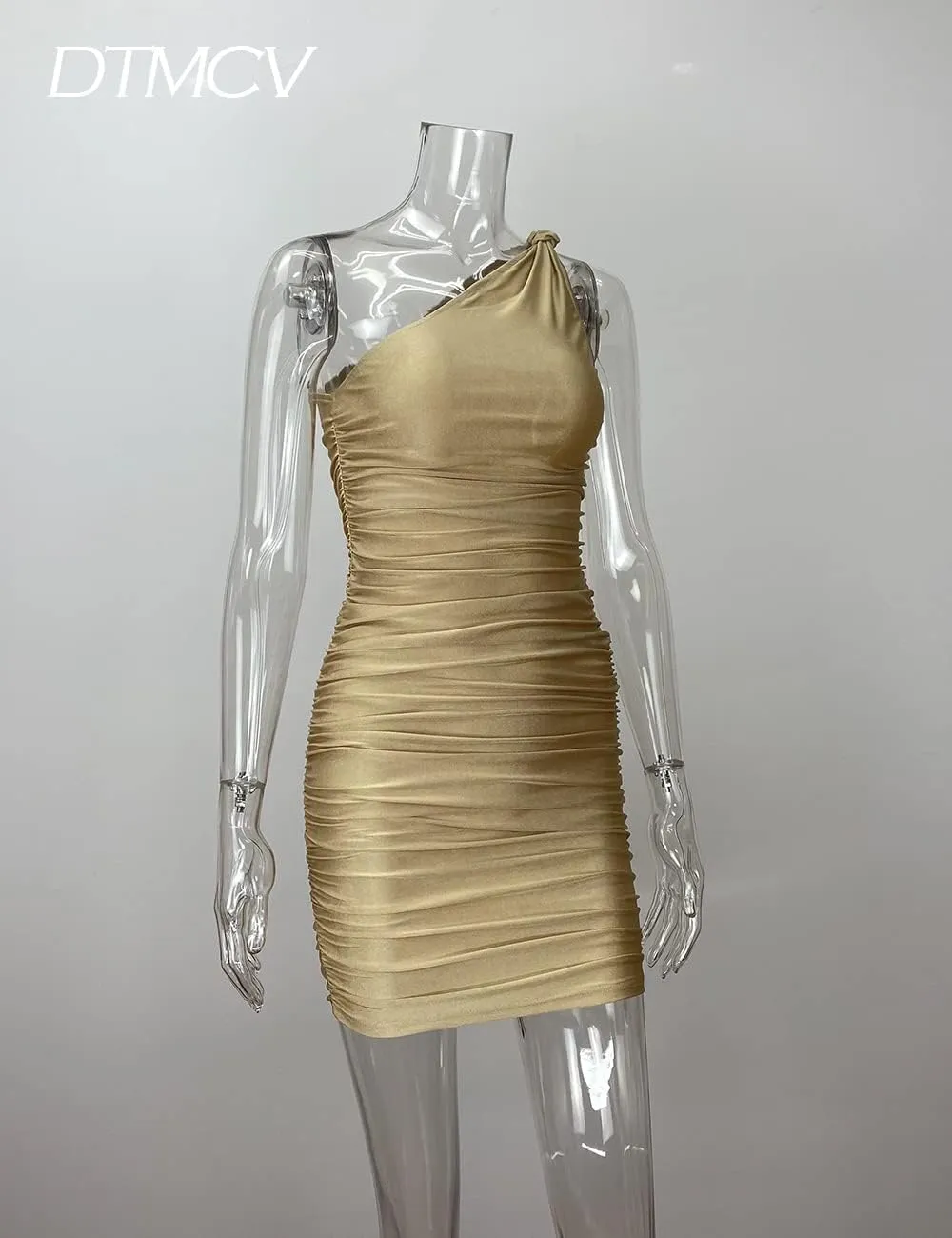Women Sexy One Shoulder Ruched Dresses Elegant Cocktail Evening Party Mini Dress