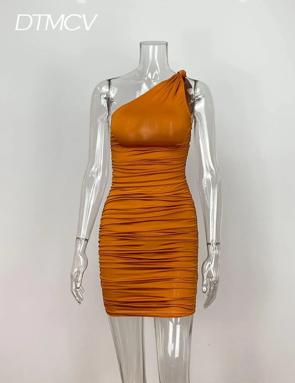 Women Sexy One Shoulder Ruched Dresses Elegant Cocktail Evening Party Mini Dress