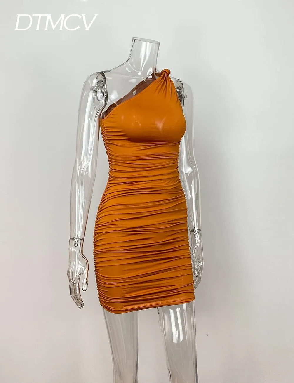 Women Sexy One Shoulder Ruched Dresses Elegant Cocktail Evening Party Mini Dress