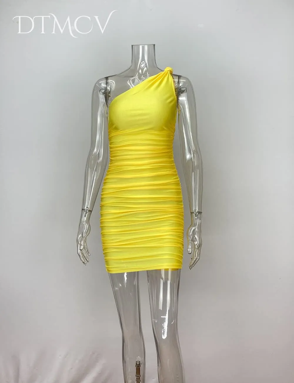 Women Sexy One Shoulder Ruched Dresses Elegant Cocktail Evening Party Mini Dress