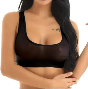 Women Sheer Mesh Transparent Unlined Bra Sexy Wireless Underwear Demi Sheer See Through Plunge Bralette Underwire Support