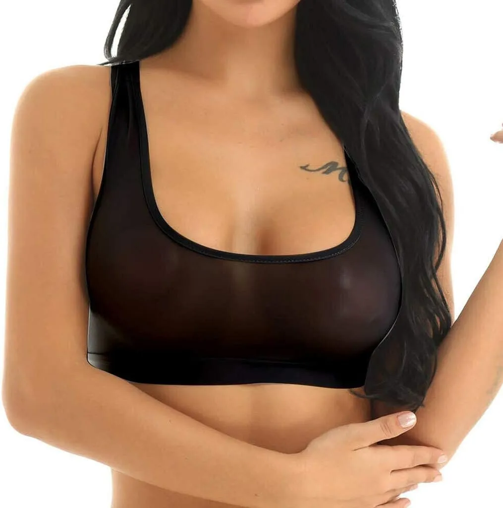 Women Sheer Mesh Transparent Unlined Bra Sexy Wireless Underwear Demi Sheer See Through Plunge Bralette Underwire Support