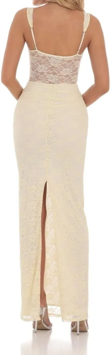 Women Spaghetti Strap Maxi Dress Sexy Cut Out Lace Patchwork Bodycon Long Dress Going Out Party Cocktail Evening Dresses