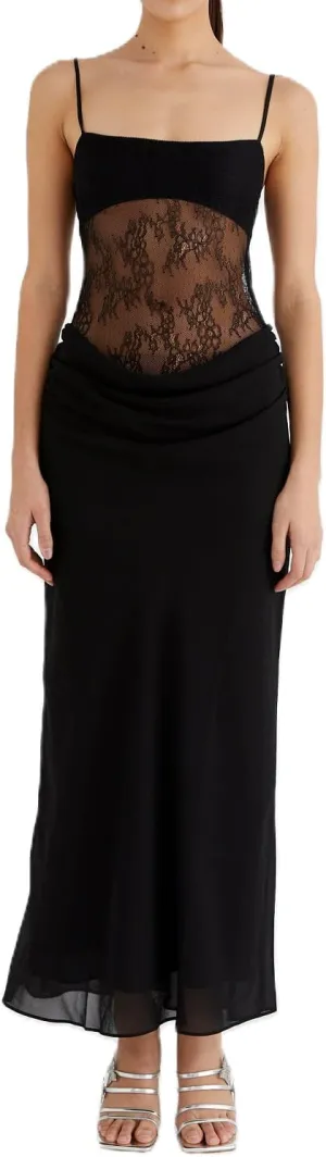 Women Spaghetti Strap Maxi Dress Sexy Cut Out Lace Patchwork Bodycon Long Dress Going Out Party Cocktail Evening Dresses