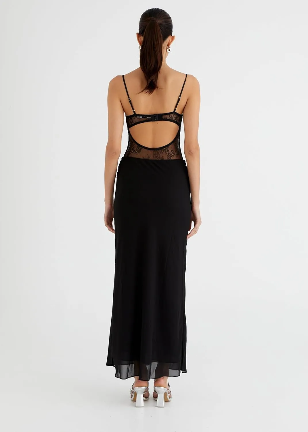 Women Spaghetti Strap Maxi Dress Sexy Cut Out Lace Patchwork Bodycon Long Dress Going Out Party Cocktail Evening Dresses