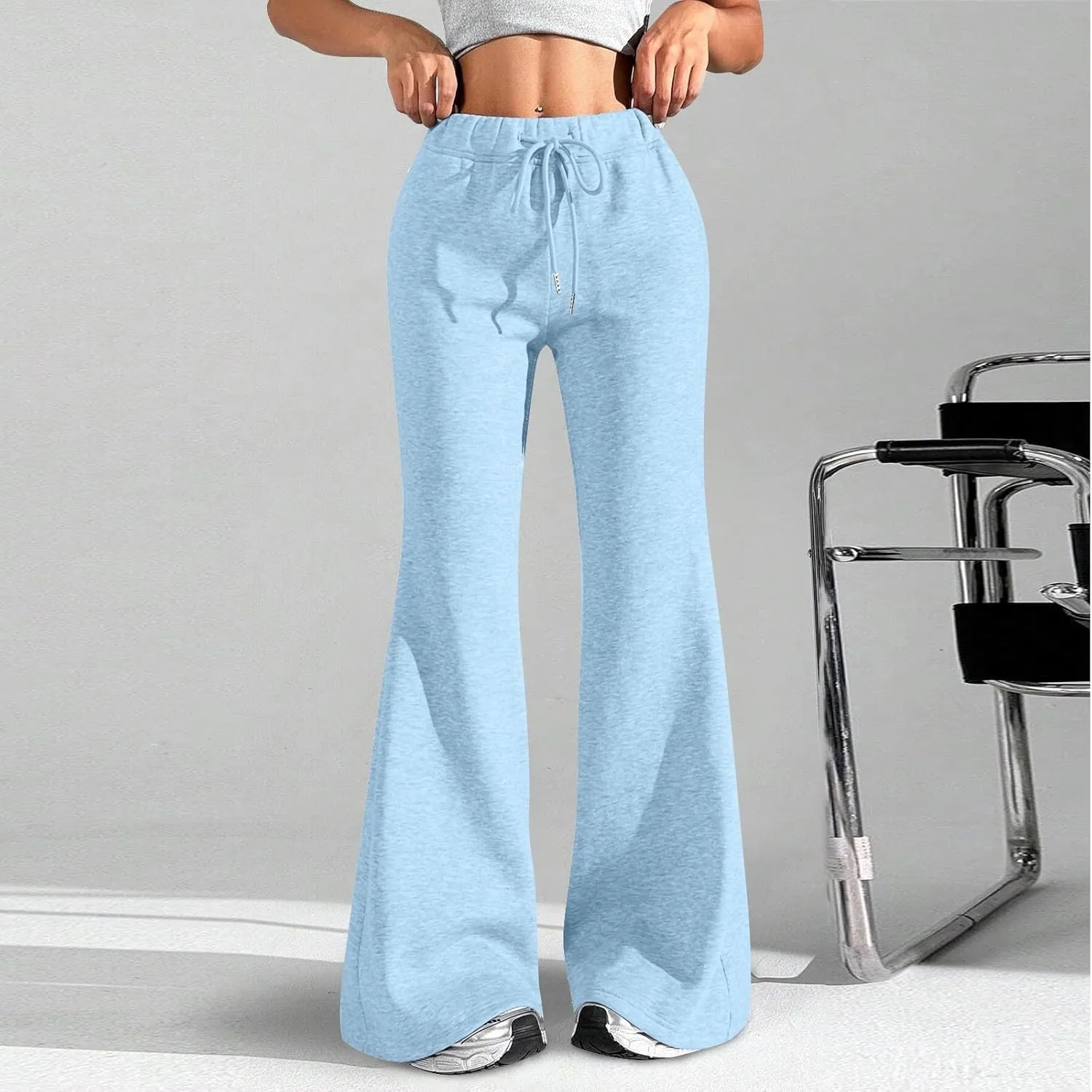 Women Wide Leg Sweatpants High Waisted Baggy Flare Sweatpants Plus Size Drawstring Flare Pants with Pockets
