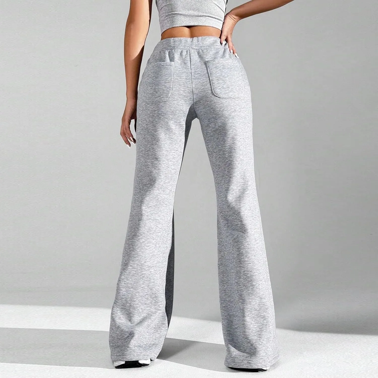 Women Wide Leg Sweatpants High Waisted Baggy Flare Sweatpants Plus Size Drawstring Flare Pants with Pockets