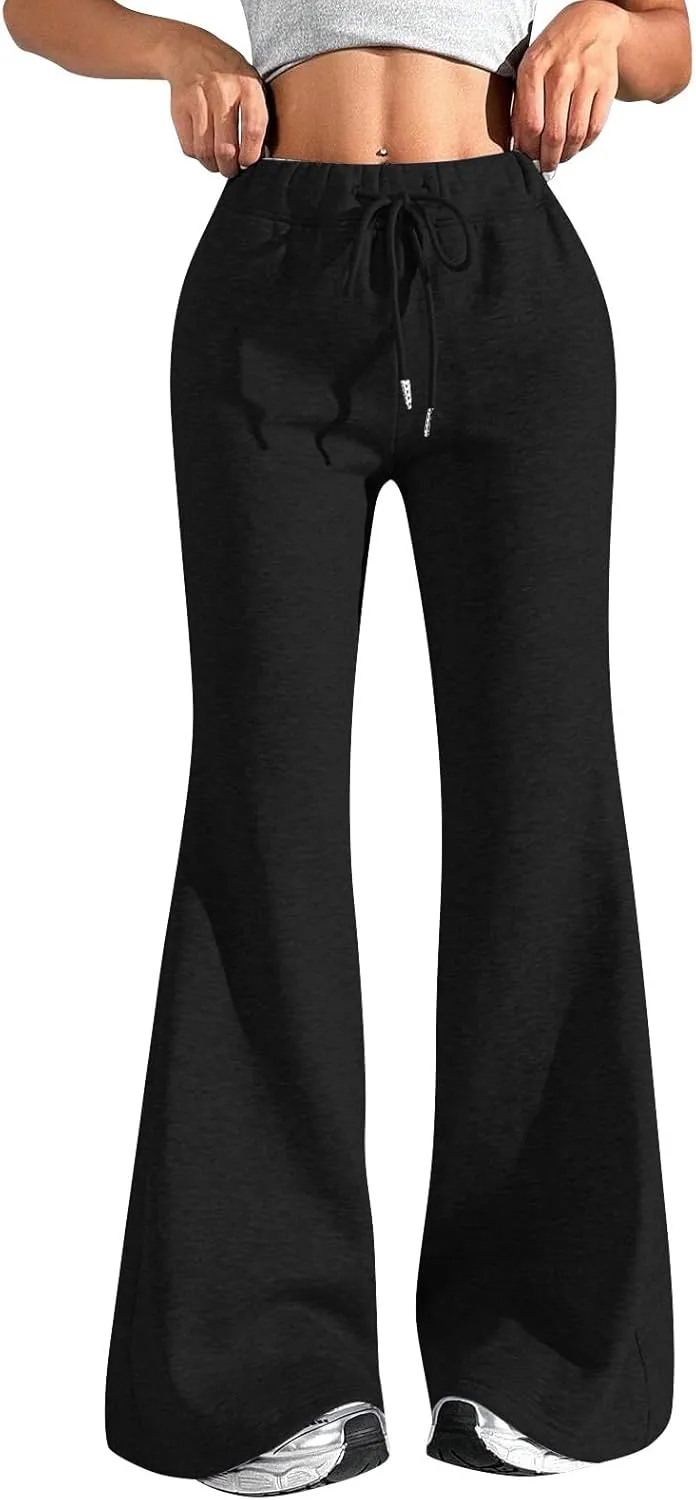 Women Wide Leg Sweatpants High Waisted Baggy Flare Sweatpants Plus Size Drawstring Flare Pants with Pockets