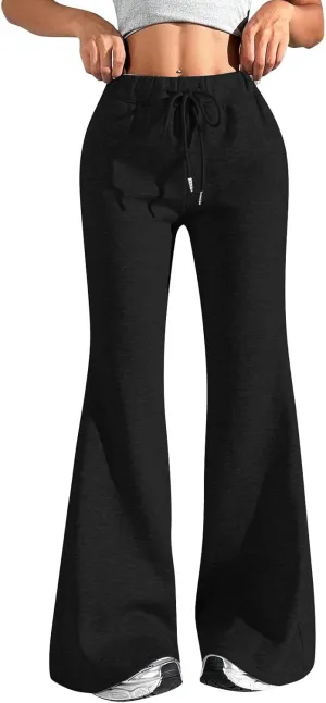 Women Wide Leg Sweatpants High Waisted Baggy Flare Sweatpants Plus Size Drawstring Flare Pants with Pockets
