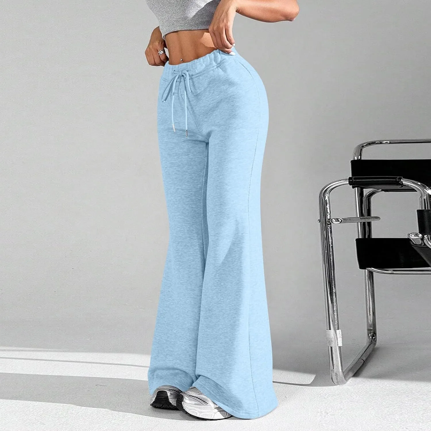 Women Wide Leg Sweatpants High Waisted Baggy Flare Sweatpants Plus Size Drawstring Flare Pants with Pockets
