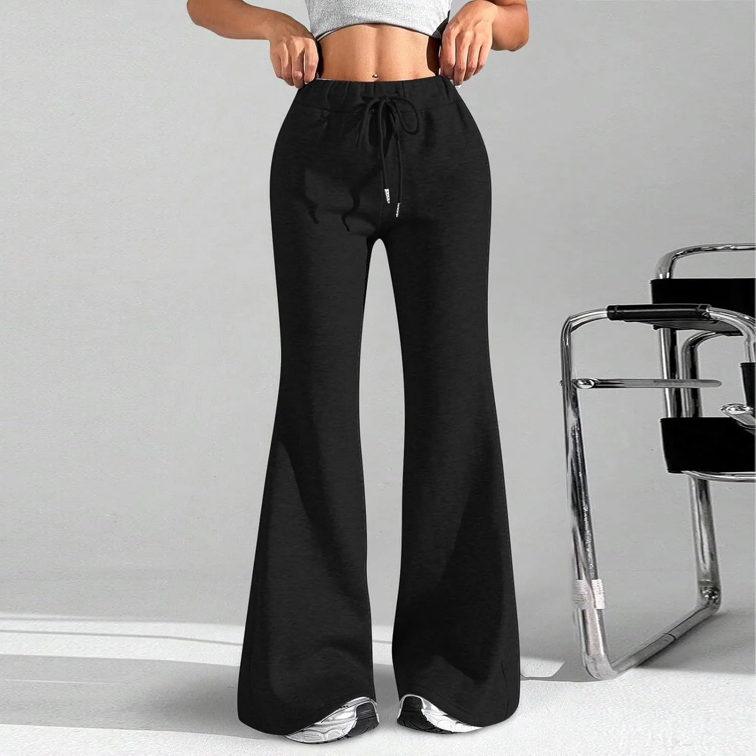Women Wide Leg Sweatpants High Waisted Baggy Flare Sweatpants Plus Size Drawstring Flare Pants with Pockets