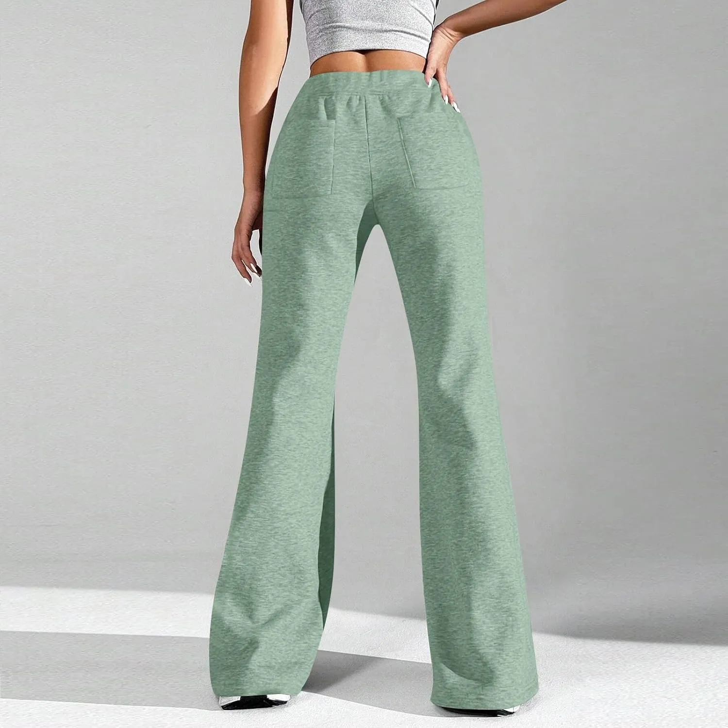 Women Wide Leg Sweatpants High Waisted Baggy Flare Sweatpants Plus Size Drawstring Flare Pants with Pockets