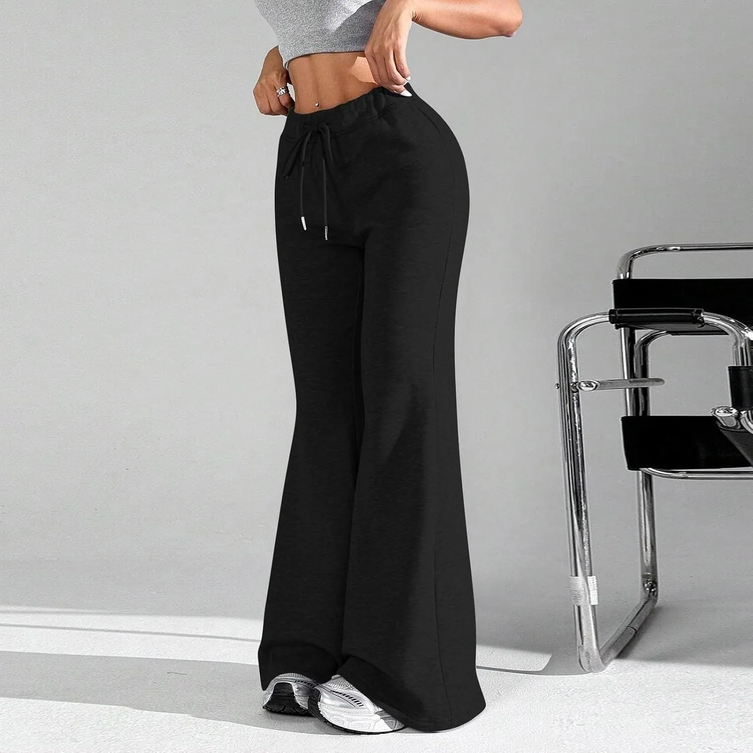 Women Wide Leg Sweatpants High Waisted Baggy Flare Sweatpants Plus Size Drawstring Flare Pants with Pockets