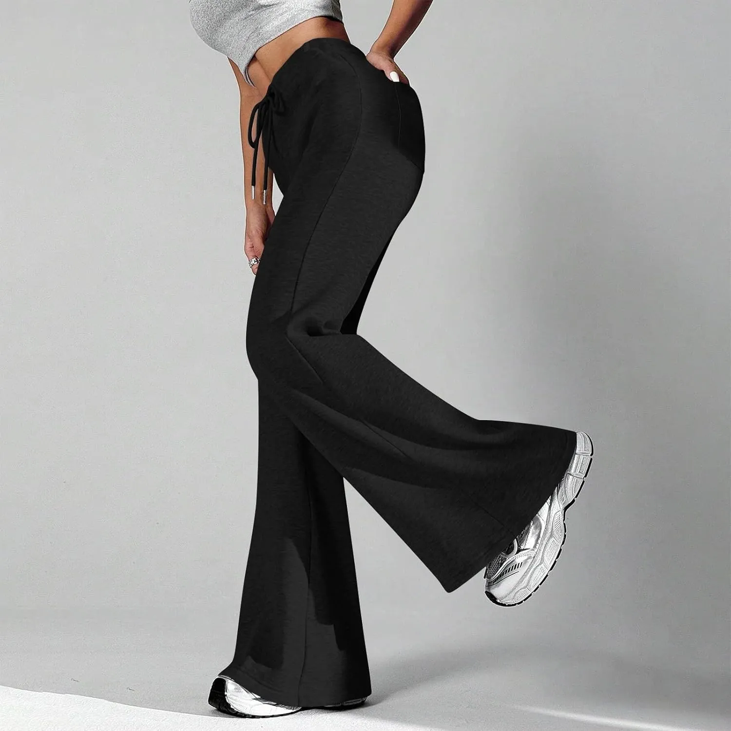 Women Wide Leg Sweatpants High Waisted Baggy Flare Sweatpants Plus Size Drawstring Flare Pants with Pockets